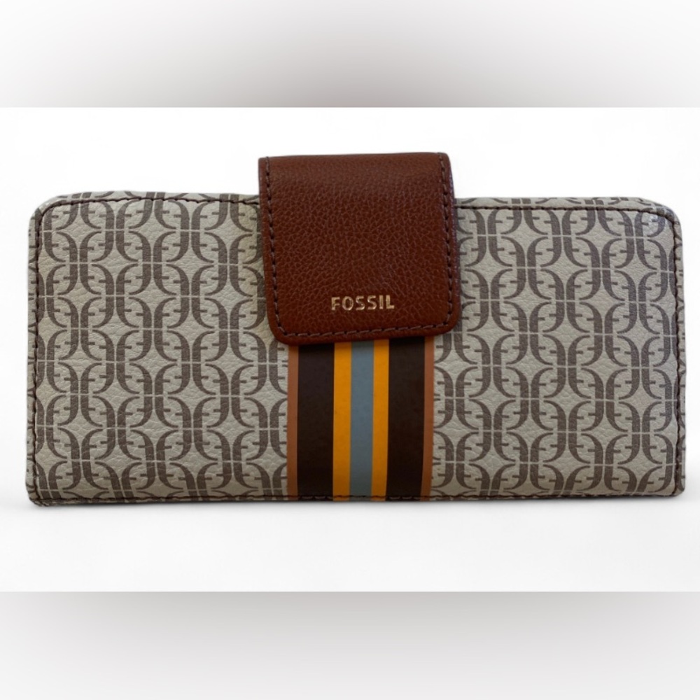 Fossil Brown and Tan Signature Stripe Wallet